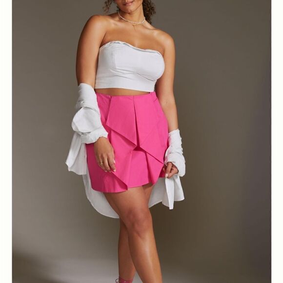 NWT Anthropologie Maeve Ruffled Mini Skirt in Hot Pink Size: P2 - Picture 5 of 13